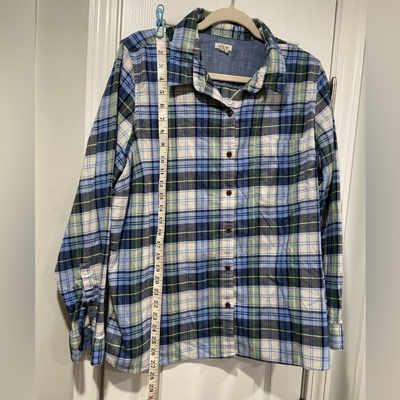 L.L. Bean Size 1X White Blue Plaid Cotton Stretch Flannel Button Down Shirt - Picture 6 of 12